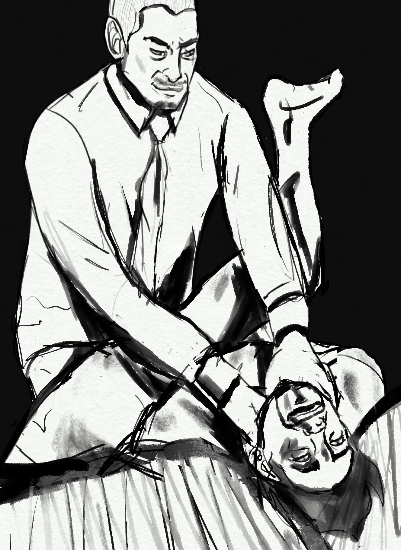Sketch of Sagawa and Nishitani from Yakuza 0. Sagawa chokes a bloodied Nishitani while fucking his ass. Nishitani seems to be having fun.