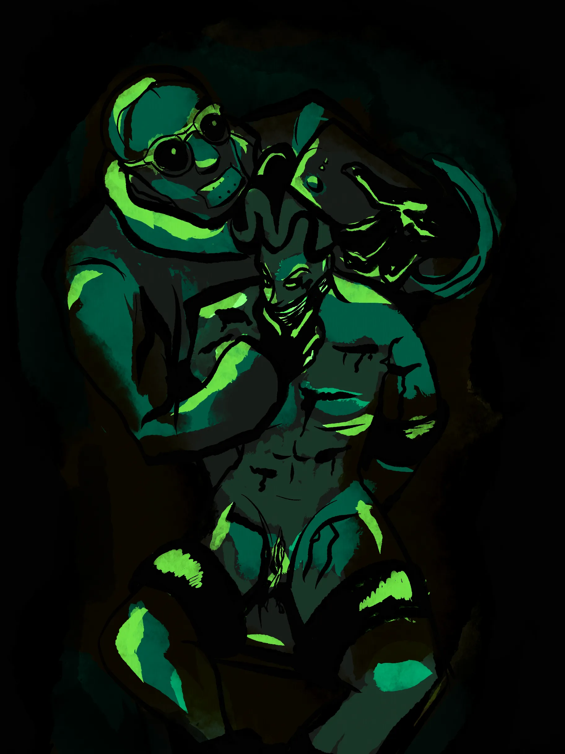 Reevesverse Riddler is posing for a selfie with a bound-up, beaten and stripped Mat Finish.