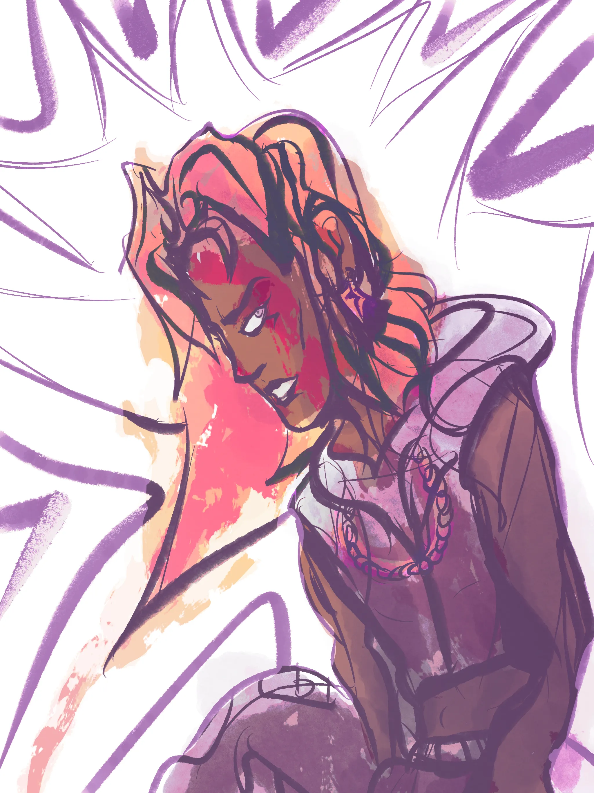 A messy colour sketch of a bloodied Malik Ishtar.