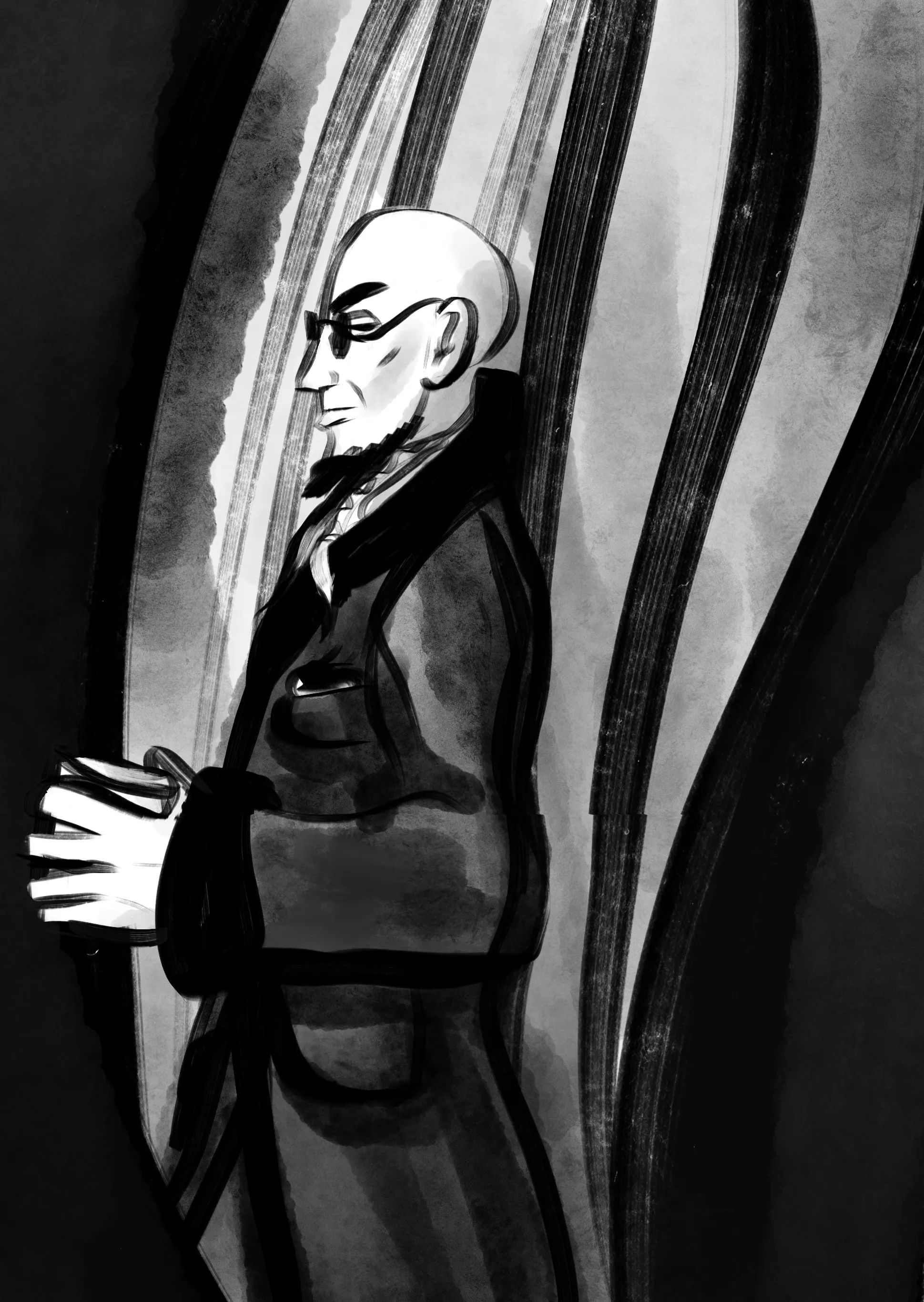 Portrait of Hugo from Prey, in his smoking jacket with a nice glass of whisky.