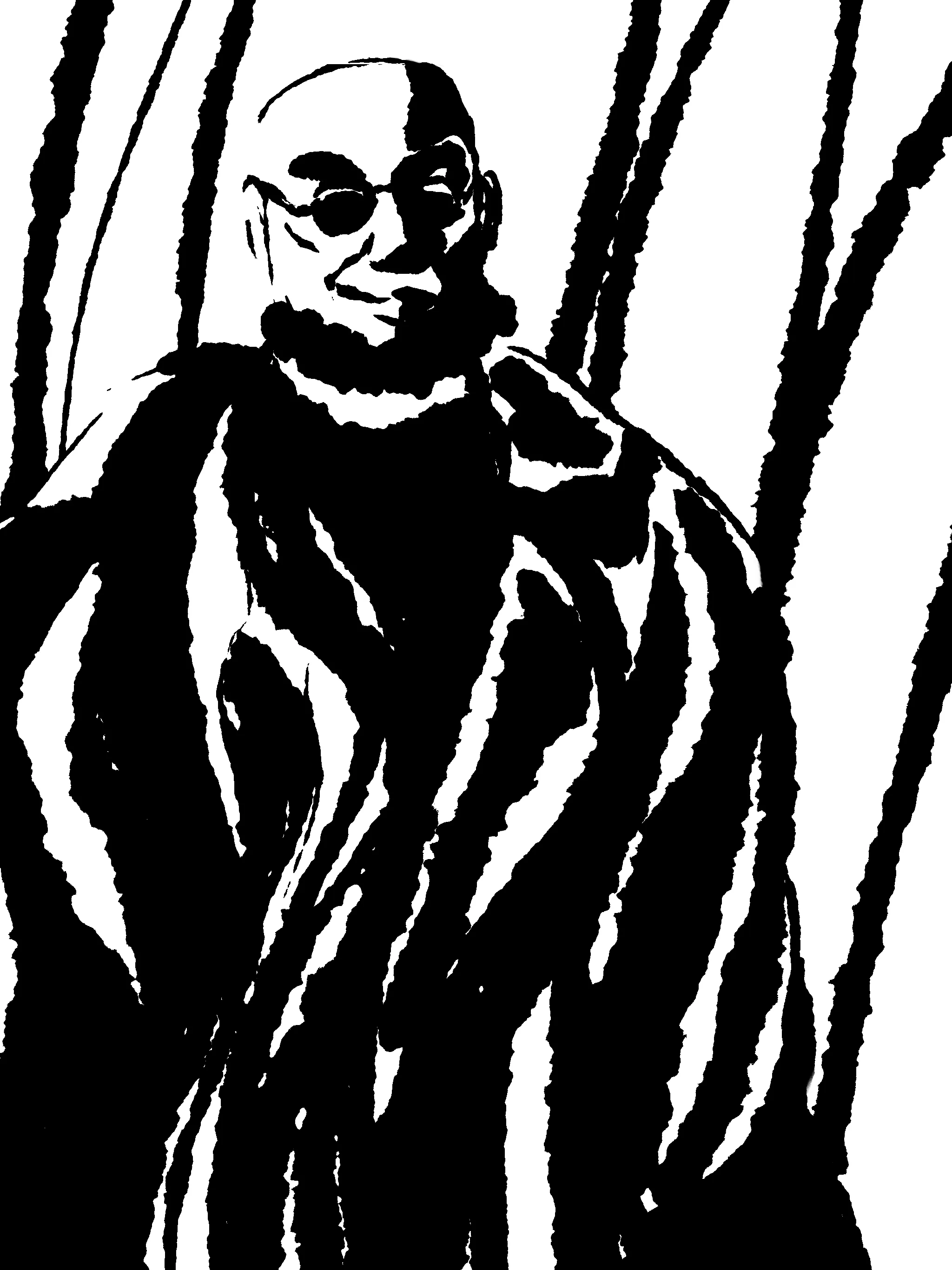 Hugo in his trenchcoat from the Arkham City comics, his face dramatically shadowed.