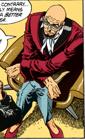 Hugo in a smooth red smoking jacket.